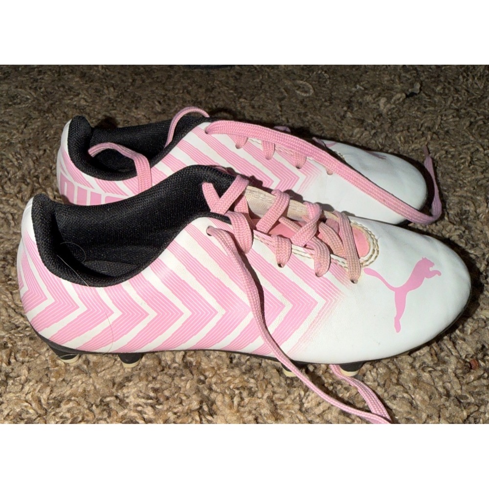 Puma-Tato II FG/AG Junior White & Pink Soccer Cleats Size 12